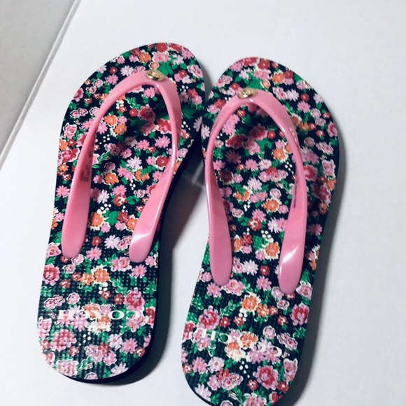 NWT Coach pink and black floral flip flops - Picture 2 of 7